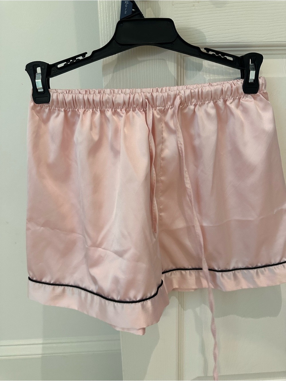 SHEIN Light Pink Satin Short PJ Set with Black Trim - Picture 3 of 5